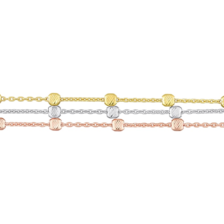 Multi-Strand Bracelet in 3-Tone 18k Gold Over Sterling Silver