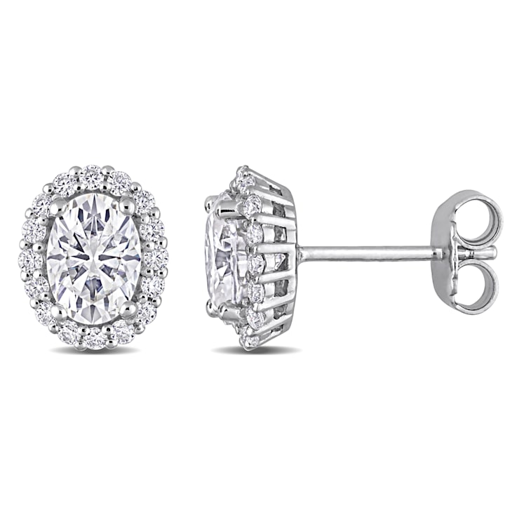 2 1/3 CT DEW Created Moissanite Oval Halo Stud Earrings in Sterling Silver