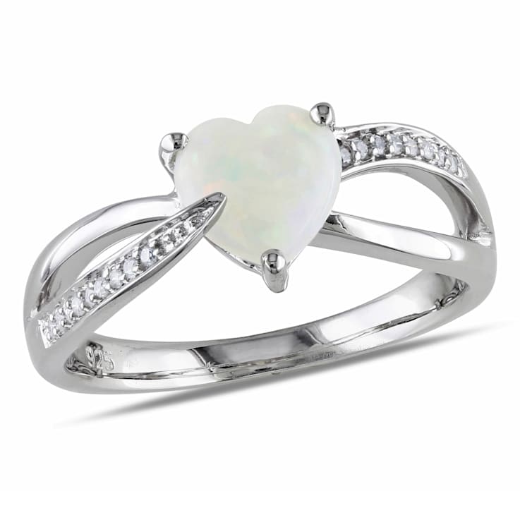 7/8 CT TGW Opal and Diamond Accent Heart Ring in Sterling Silver