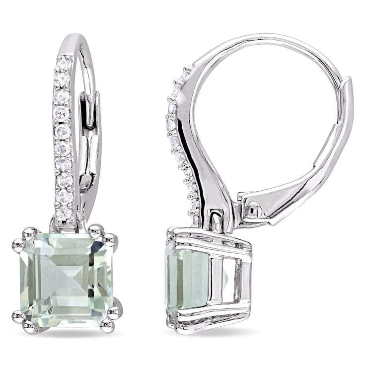 2 1/3 CT TGW Green Quartz and 1/10 CT TDW Diamond Earrings in Sterling Silver