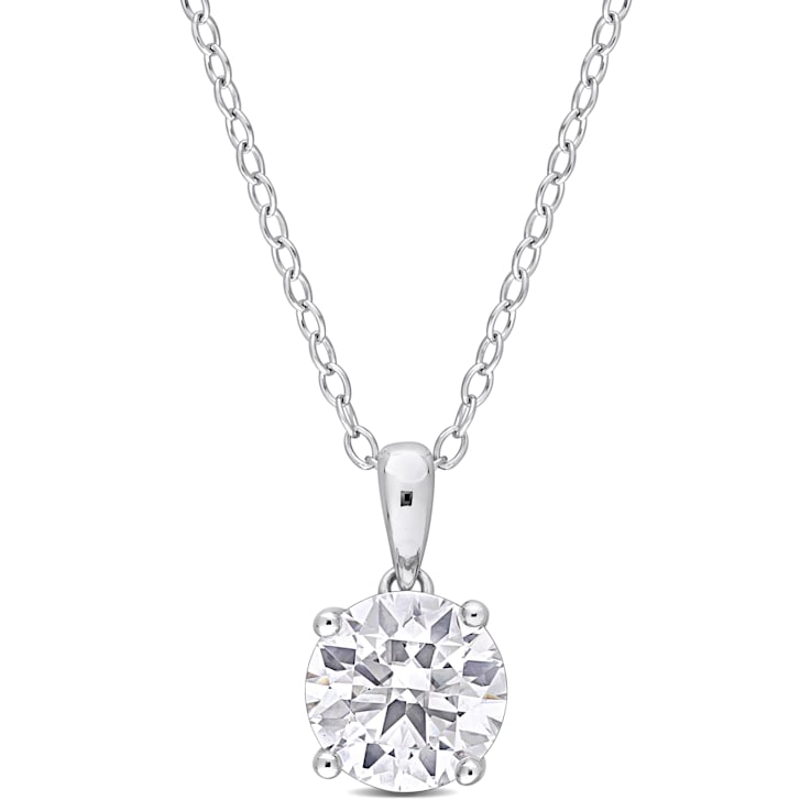 1 4/5 CT DEW Created Moissanite Solitaire Pendant with Heart Detail and
Chain in Sterling Silver