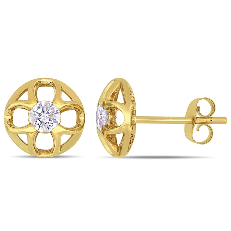 1/3 CT TW Diamond Clover Circular Post Stud Earrings in 10k Yellow Gold