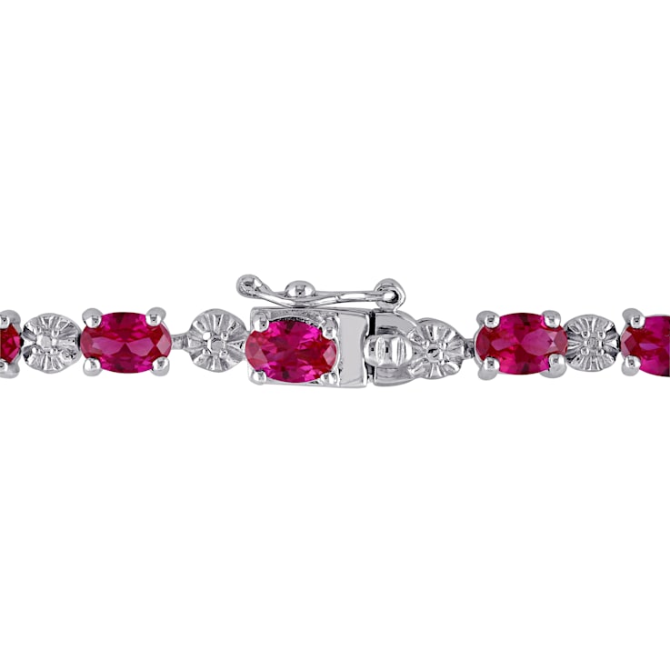 13 1/2 CT TGW Created Ruby and Diamond Bracelet in Sterling Silver