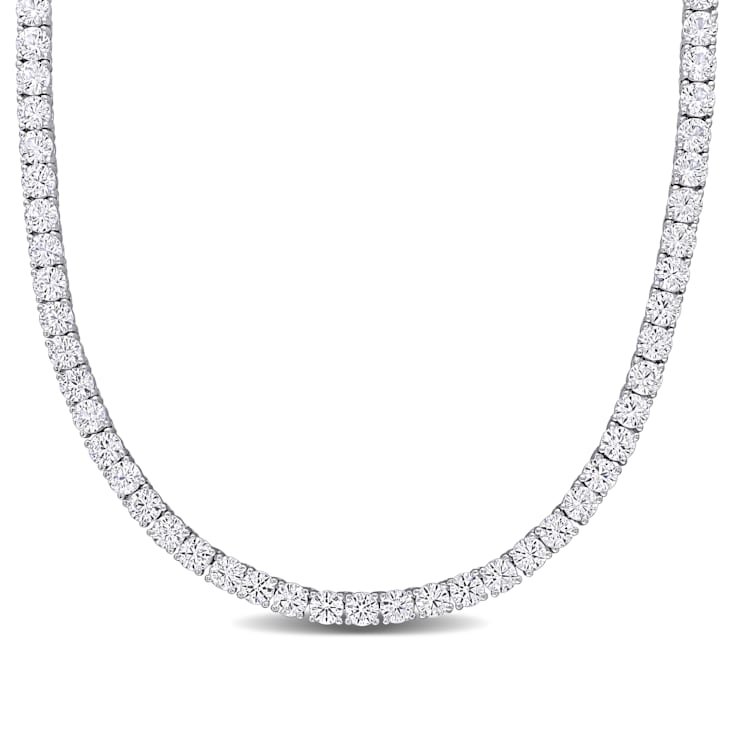 33 CT TGW Created White Sapphire Tennis Necklace in Sterling Silver