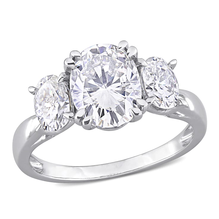 3 CT DEW Created Moissanite 3-Stone Engagement Ring in 10K White Gold