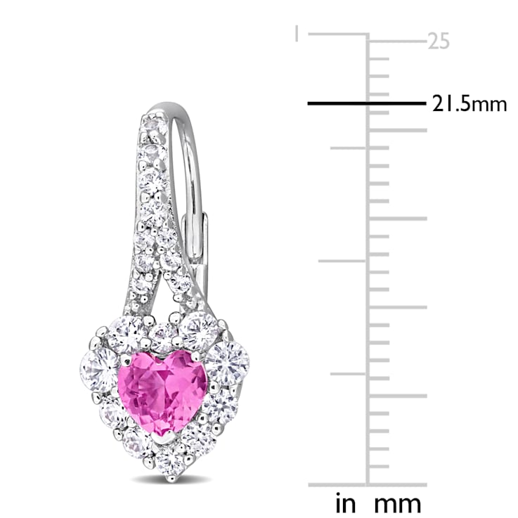 2 1/3 CT TGW Created Pink and White Sapphire Halo Earrings in Stering Silver