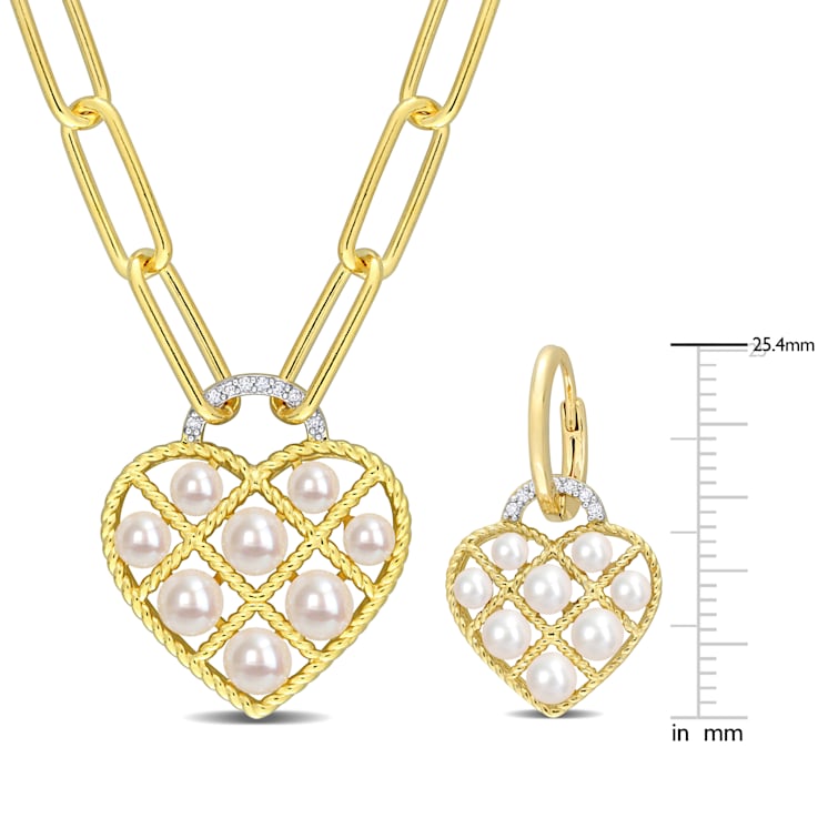 2.5-5MM Freshwater Cultured Pearl & Diamond Earrings & Necklace
Set in Yellow Plated Sterling Silver
