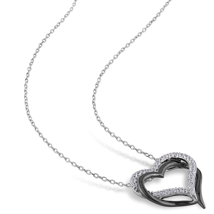 Created White Sapphire Crossover Heart Pendant With Chain Sterling
Silver with Black Rhodium Plating