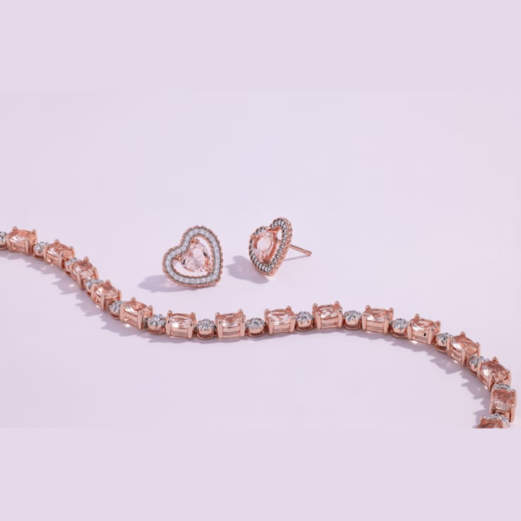 1.75CTW Morganite Simulant and Cubic Zirconia Heart Earrings in 18K Rose
Gold Over Sterling Silver