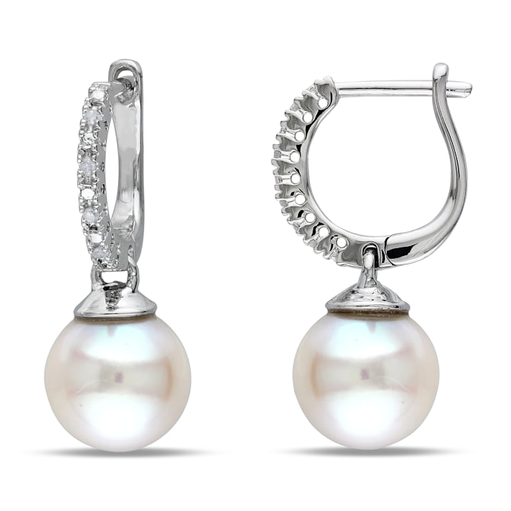 9-9.5 MM Freshwater Cultured Pearl and Diamond Accent Earrings in
Sterling Silver