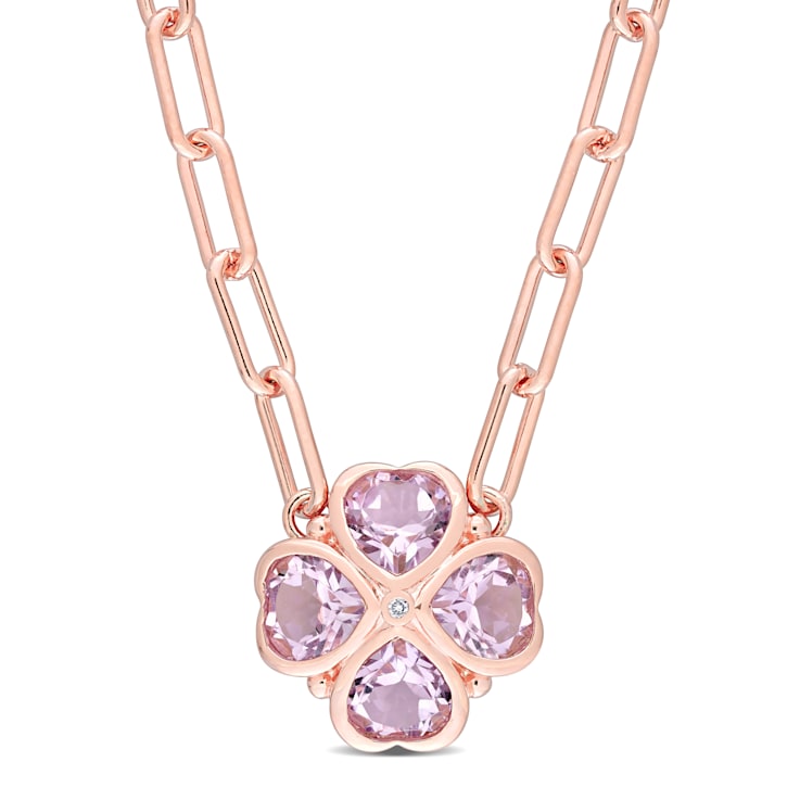 2 1/5 CTW Rose de France and Diamond Accent Floral Heart Paperclip Chain
Rose Plated Silver Necklace