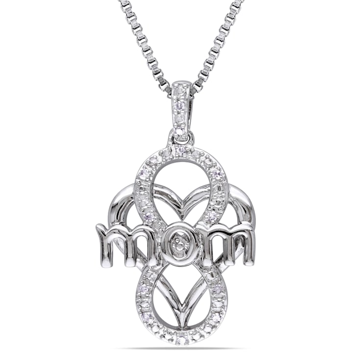 Diamond Infinity Heart "Mom" Pendant with Chain in Sterling Silver