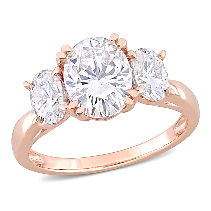 3 CT DEW Created Moissanite 3-Stone Engagement Ring in 10K Rose Gold