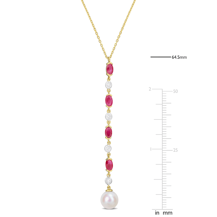 1 CT TGW Ruby and 7.5-8MM Freshwater Pearl with 1/5 CT TW Diamond
Necklace in 10K Yellow Gold
