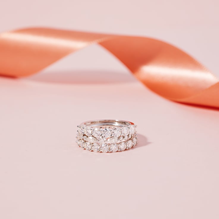 3/8 CT DEW Created Moissanite Semi-Eternity Ring in Sterling Silver