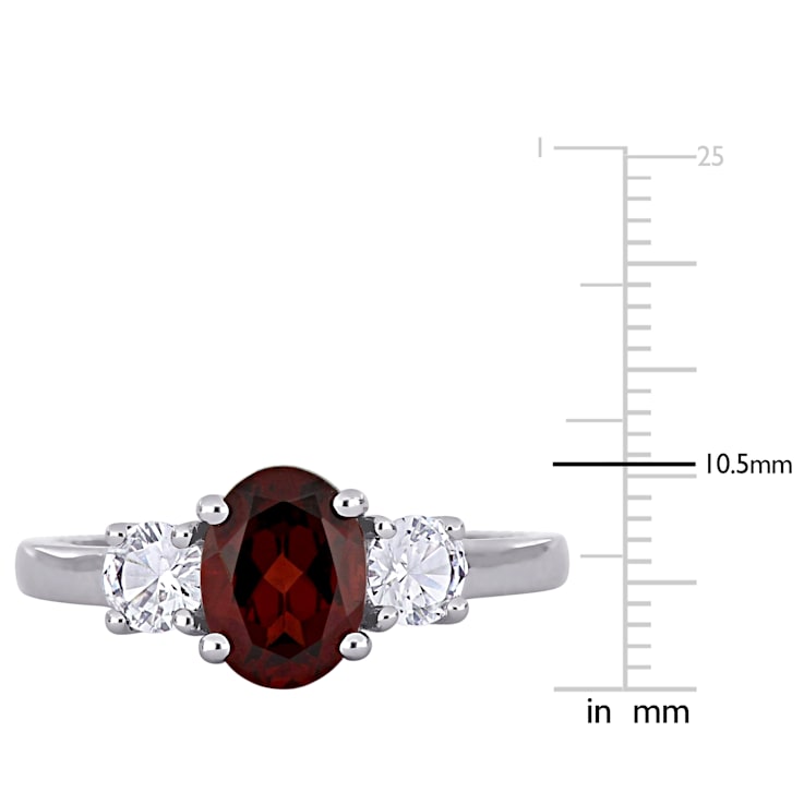 2 CTW  Garnet and Created White Sapphire 3-Stone Ring in Sterling Silver