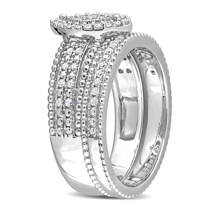 1/3 CT TW Diamond Marquise Shape Cluster Bridal Set in Sterling Silver