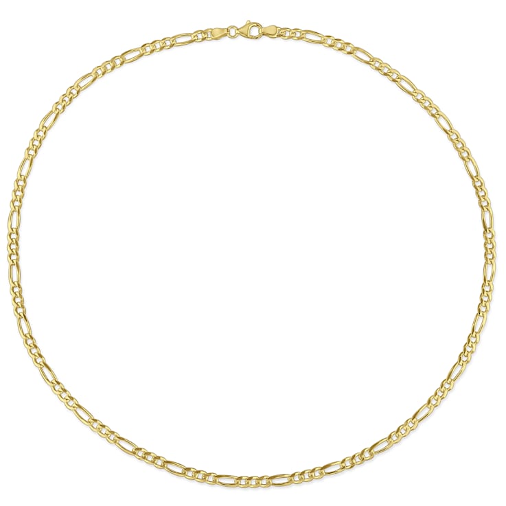 3.8MM Figaro Chain Necklace in Yellow Plated Sterling Silver