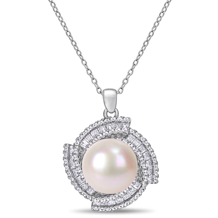 12-12.5MM Freshwater Cultured Pearl and 1 5/8 CT TGW Cubic Zirconia
Pendant in Sterling Silver