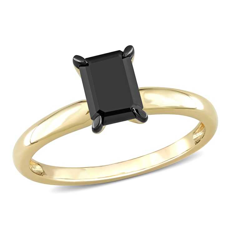 1 ct Black Diamond Solitaire Engagement Ring in 14K Yellow Gold