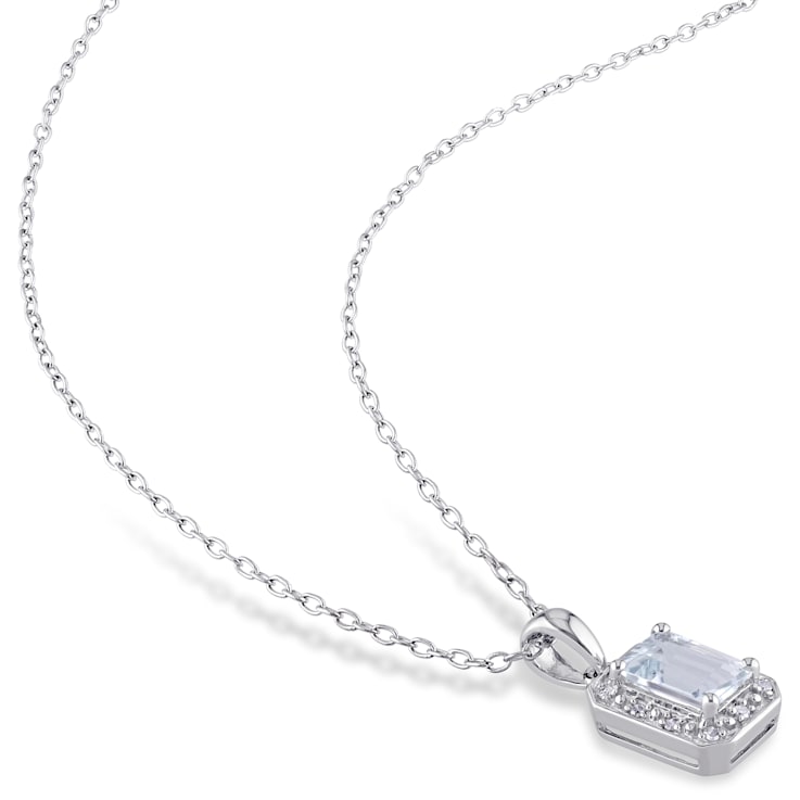 1 CT TGW Aquamarine and Diamond Accent Pendant with Chain in Sterling Silver