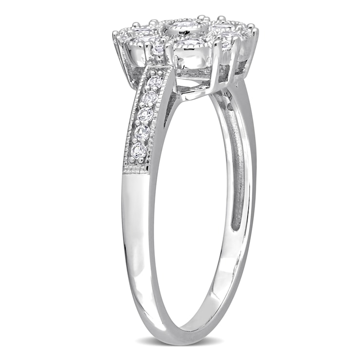 3/4 CT TGW Created White Sapphire Floral Ring in Sterling Silver