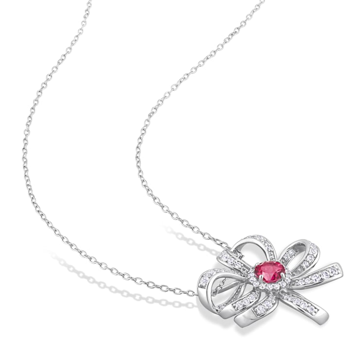 2 3/4 CT TGW Pink Topaz and White Topaz Flower Pendant with Chain in
Sterling Silver