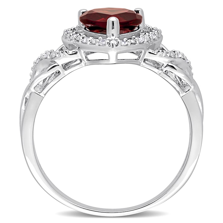 1 3/8 CT TGW Garnet and 1/10 CT TW Diamond Heart Ring in Sterling Silver