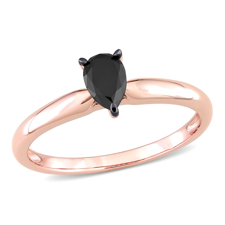 1/2 ct Black Diamond Solitaire Engagement Ring in 14K Rose Gold