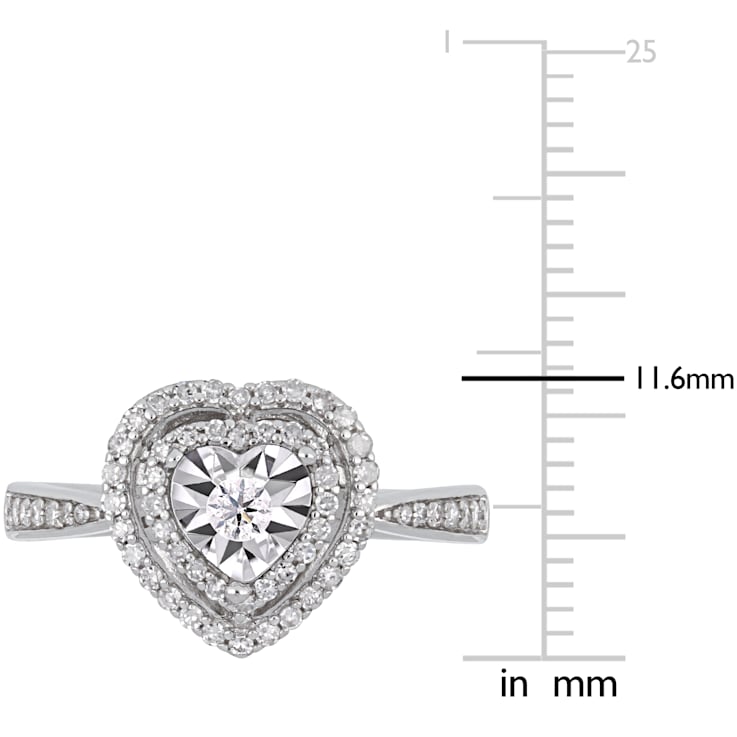 3/8 CT TW Diamond Halo Heart Engagement Ring in Sterling Silver