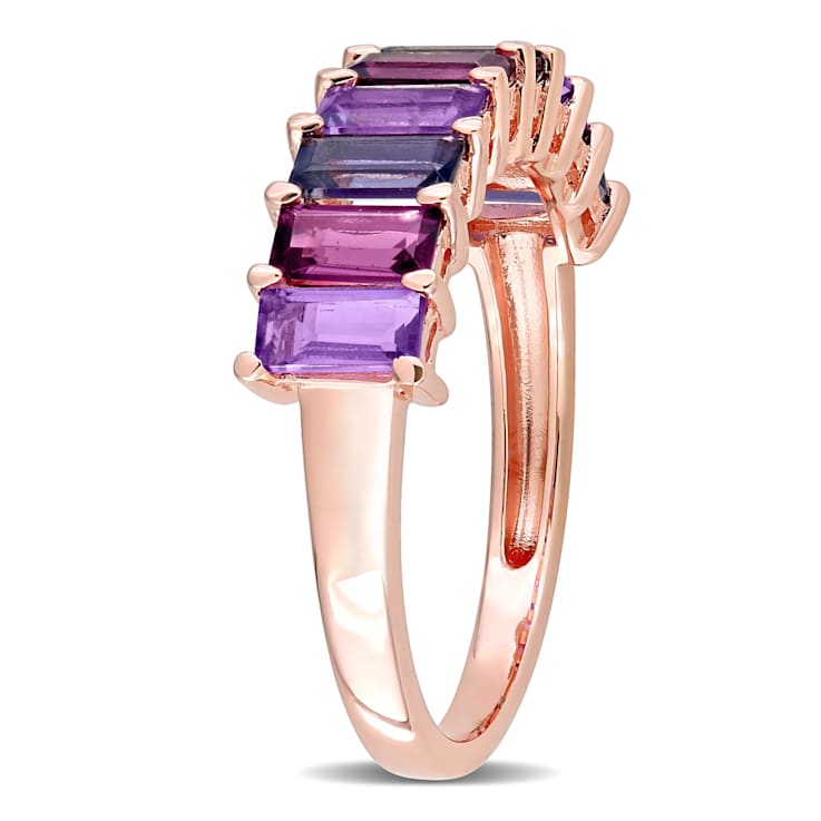 2 1/6 CT TGW Amethyst-Brazil, Rhodolite and Iolite Semi-Eternity Ring in
Rose Plated Sterling Silver