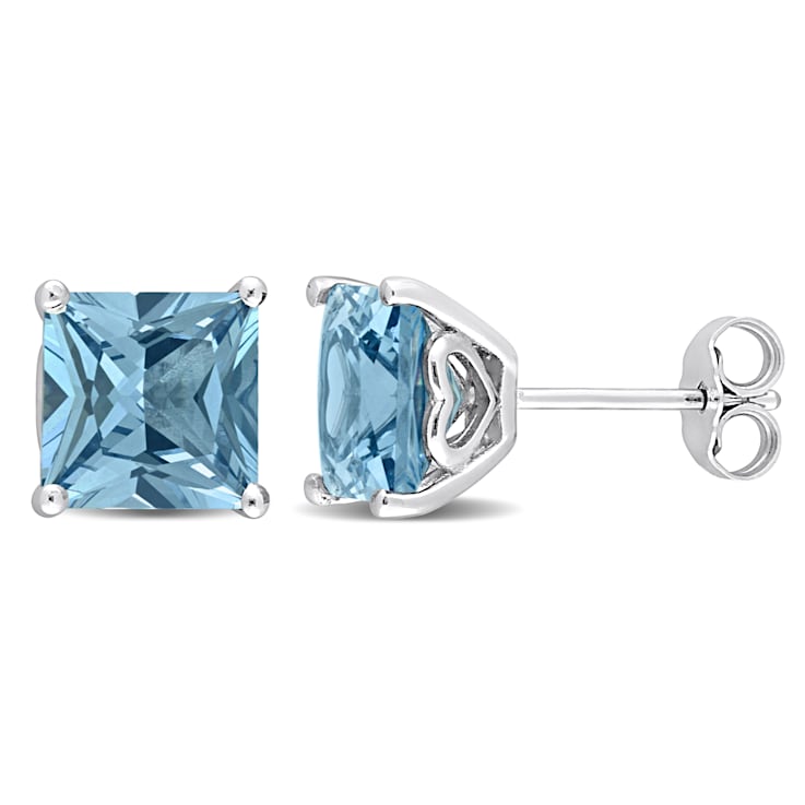 4 CT TGW Square Created Spinel Stud Earrings in Sterling Silver