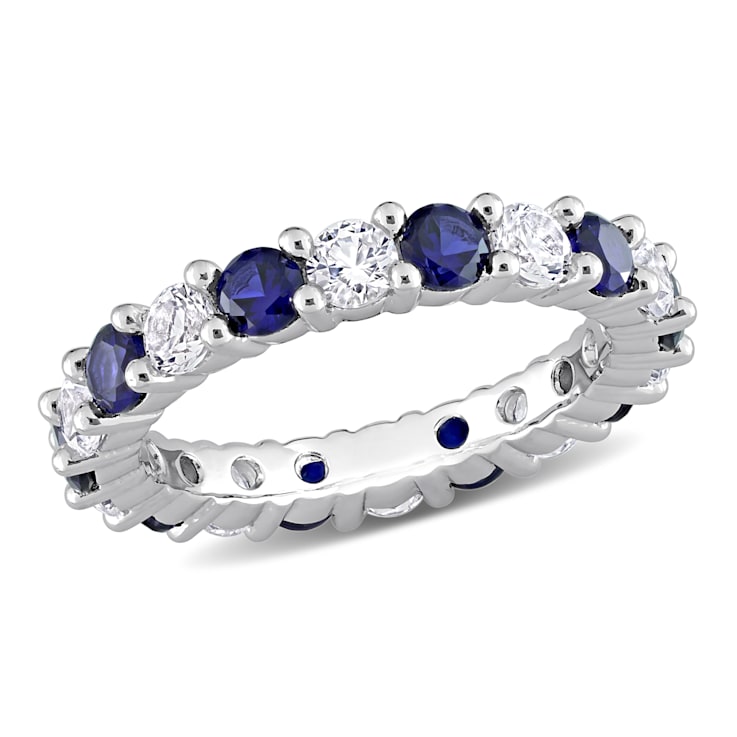 3 1/2 CT TGW Created Blue and White Sapphire Full Eternity Ring in
Sterling Silver