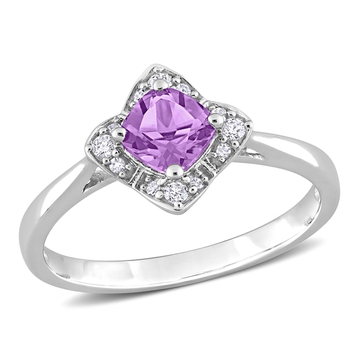 5/8 CT TGW Amethyst and 1/10 CT TW Diamond Halo Ring in Sterling Silver