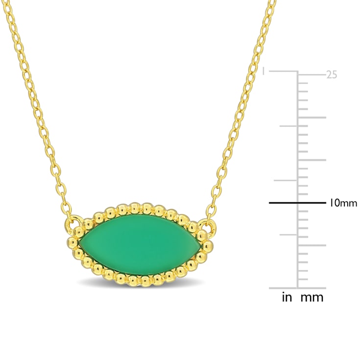 3 CT TGW Light Green Chalcedony Necklace with Beaded Halo in Yellow
Plated Sterling Silver