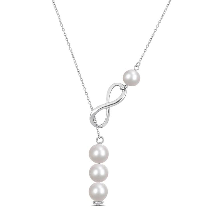 8-9.5 MM Freshwater Cultured Pearl Infinity Lariat Necklace in Sterling Silver