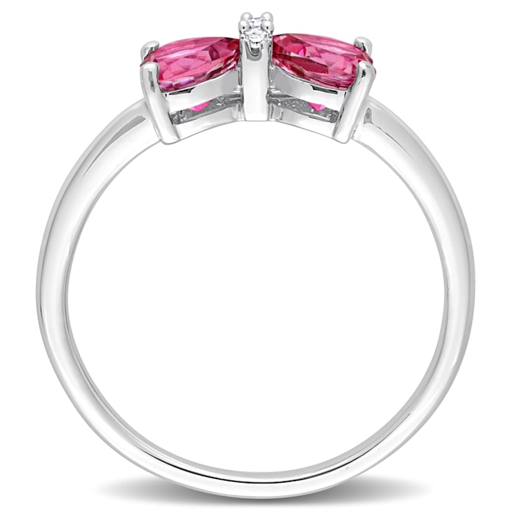 2-PCS Set of 2 1/10 CT TGW Pink Topaz and Diamond Accent Necklace and
Ring in 10K White Gold