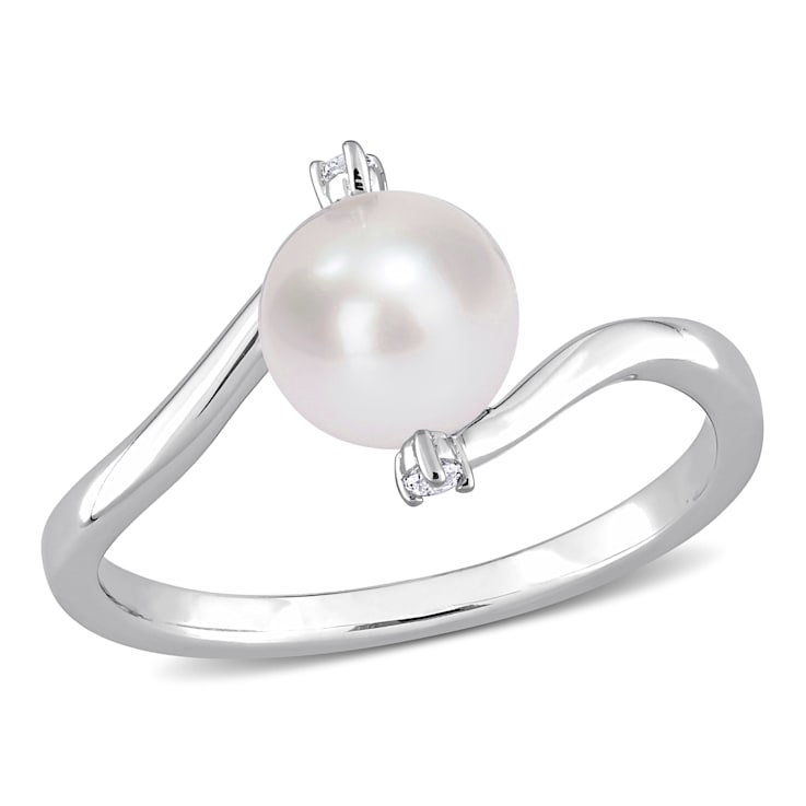 7-7.5MM Freshwater Cultured Pearl and Created White Sapphire Bypass Ring
in Sterling Silver