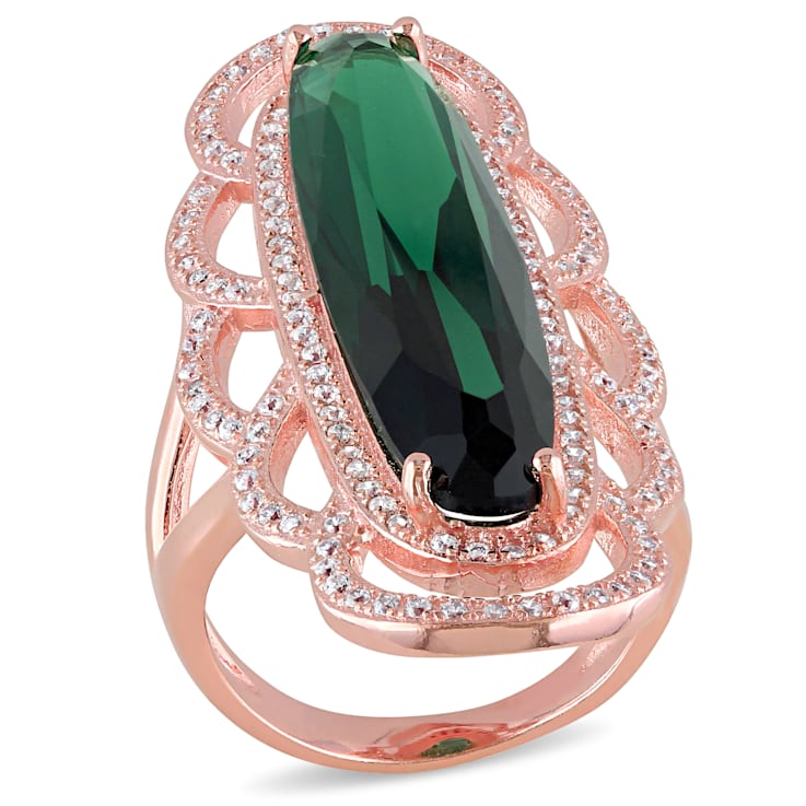 35 CT TGW Green and White Cubic Zirconia Ring in Rose Plated Sterling Silver