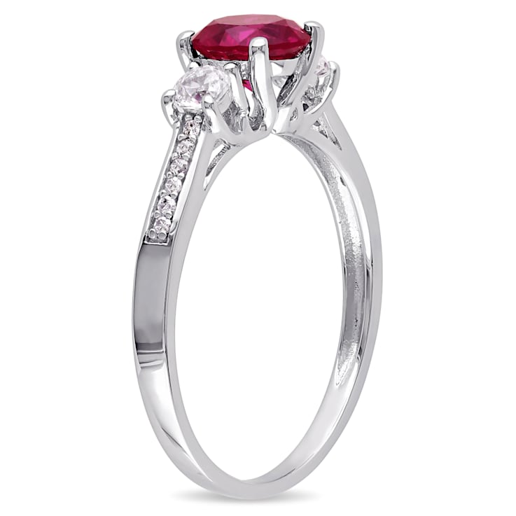 1 1/3 CT TGW Created Ruby, White Sapphire & Diamond Accent 3-Stone
Engagement Ring in 10K White Gold
