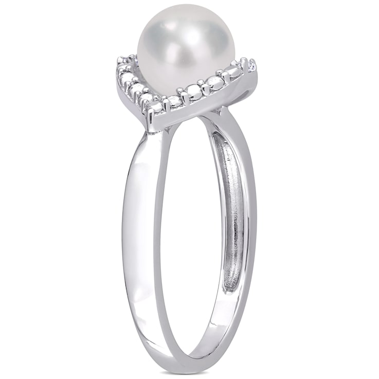 7-7.5MM Freshwater Cultured Pearl and Created White Sapphire Halo Ring
in Sterling Silver