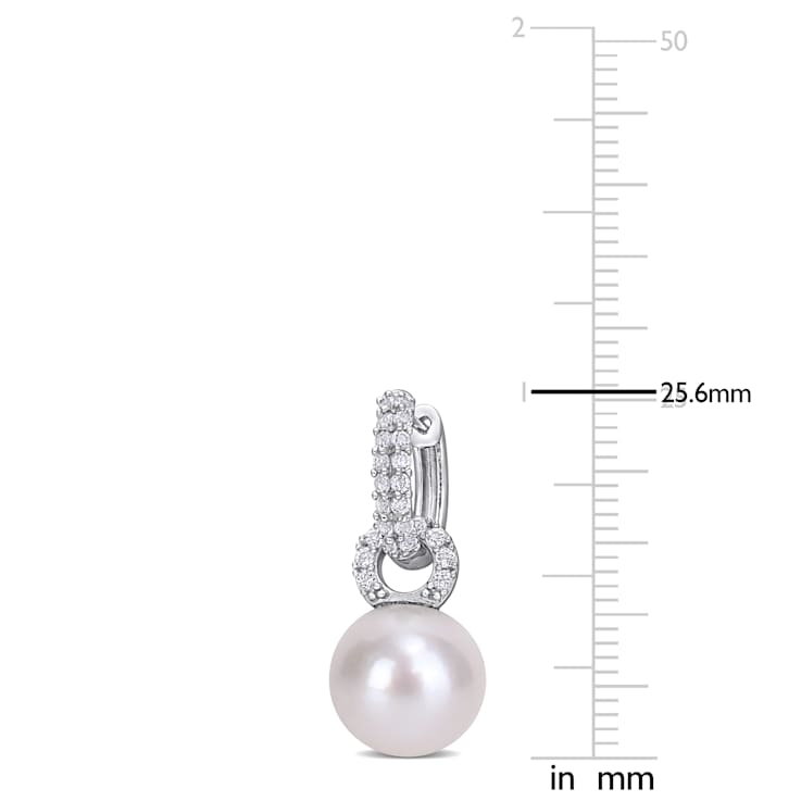 11-12MM Cultured Freshwater Pearl and 1 2/5 CT TGW White Topaz Hoop
Earrings in Sterling Silver