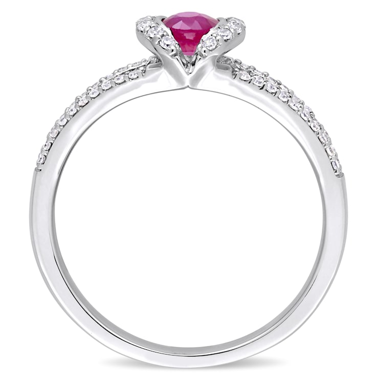 1/3 CT TGW Ruby and 1/5 CT TW Diamond Halo Engagement Ring in 14K White Gold