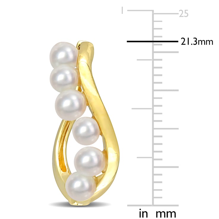 3.5-4MM Freshwater Cultured Pearl Hoop Earrings in 14K Yellow Gold Over
Sterling Silver