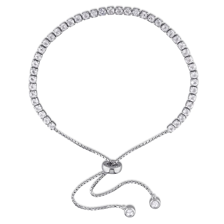 3 3/4 CT TGW White Topaz Tassel Bolo Bracelet in Sterling Silver