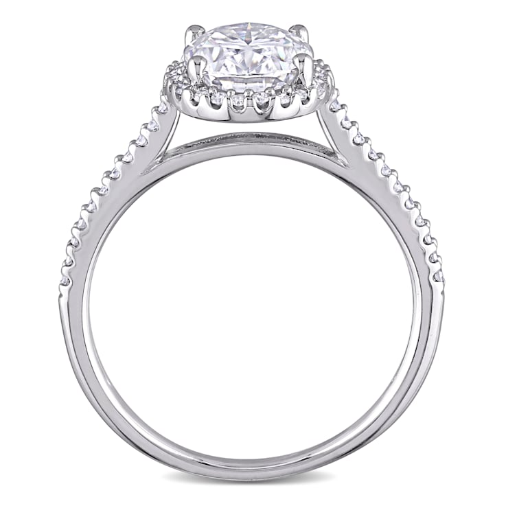 2 CT DEW Created Moissanite and 1/4 CT TW Diamond Halo Engagement Ring
in 14K Gold