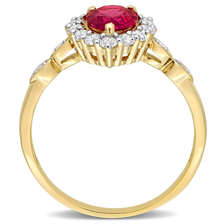 2 3/8 CT TGW Created Ruby and White Topaz and Diamond-Accent Halo Ring
in 10K Yellow Gold