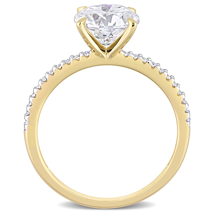 2 CT DEW Created Moissanite and 1/10 CT TW Diamond Engagement Ring in
14K Yellow Gold