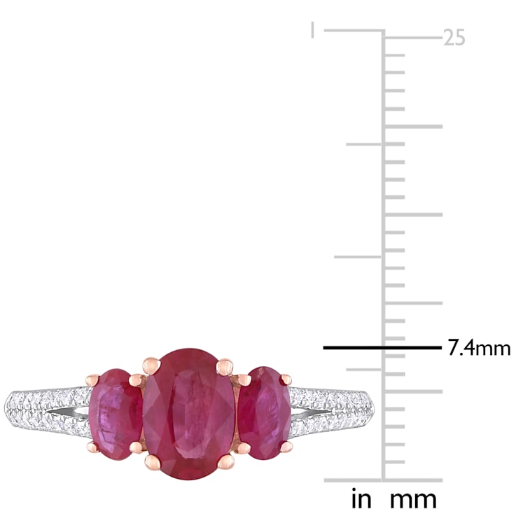 1 1/2 CT TGW Ruby and 1/6 CT TW Diamond 3-stone Ring in 2-tone 14K White
& Rose Gold