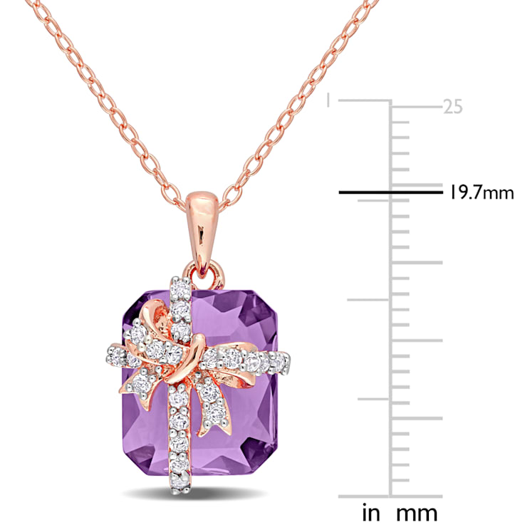 6 3/4 CT TGW Amethyst and White Topaz Pendant with Chain in Rose Plated
Sterling Silver